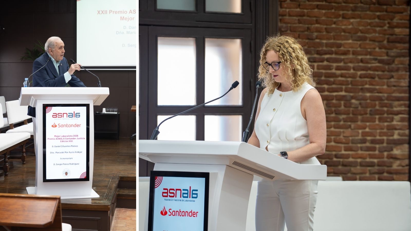 A la izquierda, Luis Enrique de la Villa, presidente del jurado del Premio al Mejor Laboralista. A la derecha, Ana Benavides, directora corporativa de Relaciones Laborales de Banco Santander